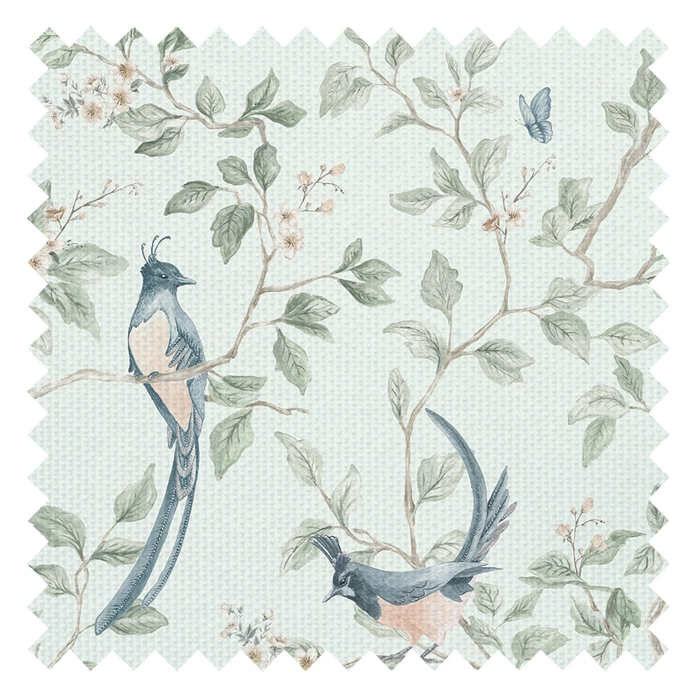 Song of The Lovebirds Fabric in Duck Egg