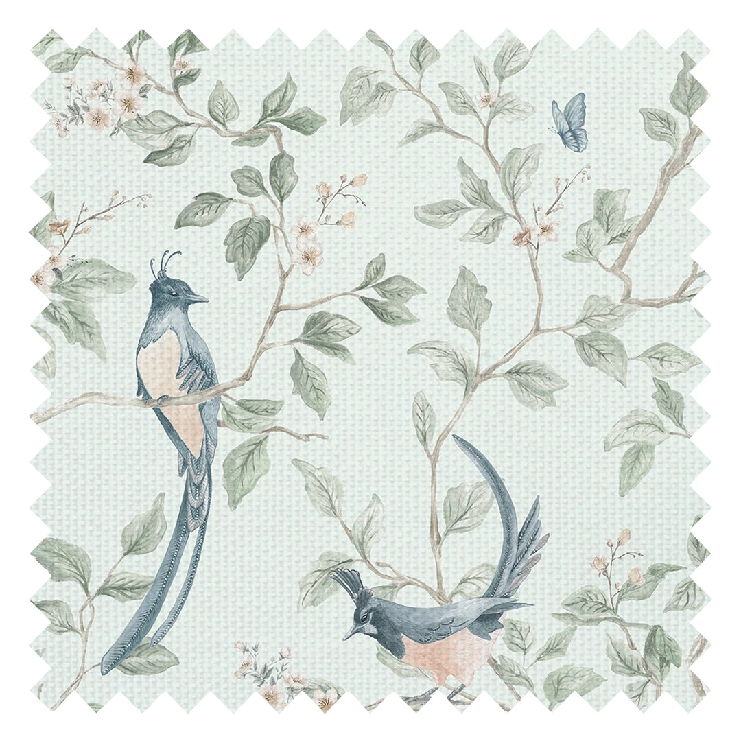 Song of The Lovebirds Fabric in Duck Egg