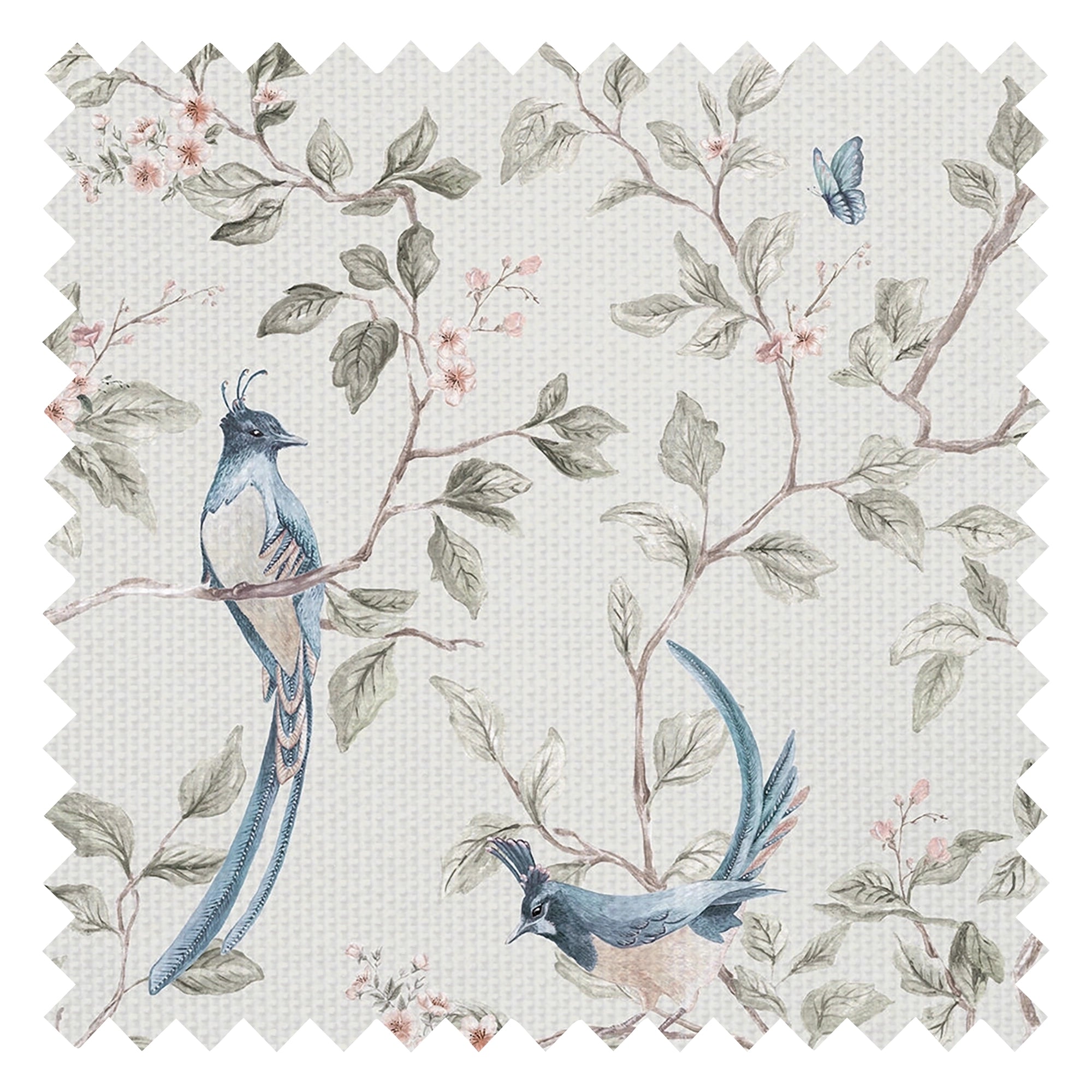 Song of The Lovebirds Fabric in Warm Grey