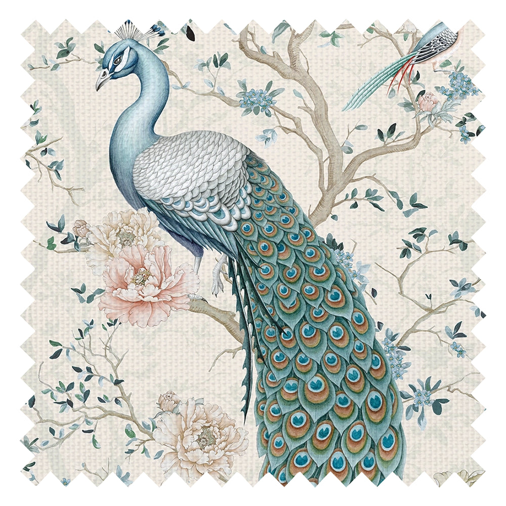 The Peacock's Promise Fabric in Vintage Cream