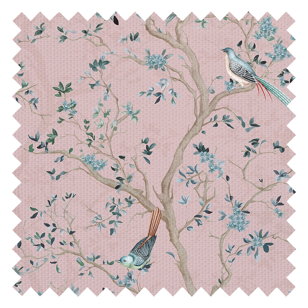 Branches and Birdsong Fabric in Rose
