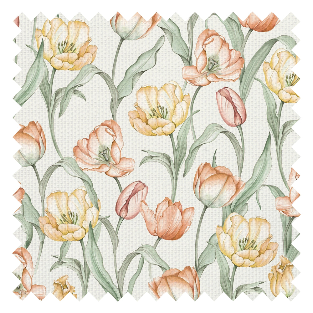Tulip Fabric in Orange and Yellow on Vintage Cream