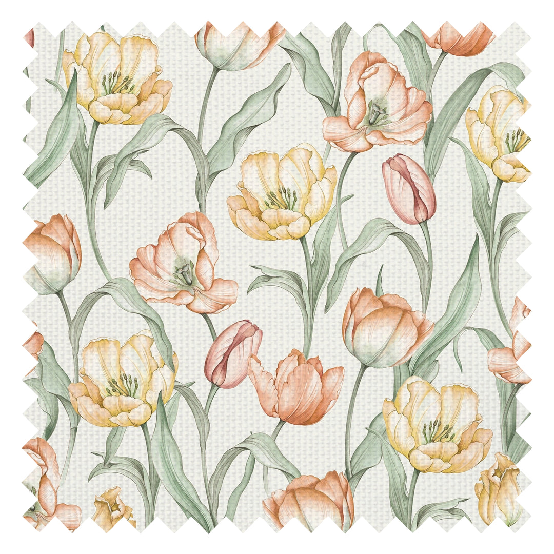 Tulip Fabric in Orange and Yellow on Vintage Cream