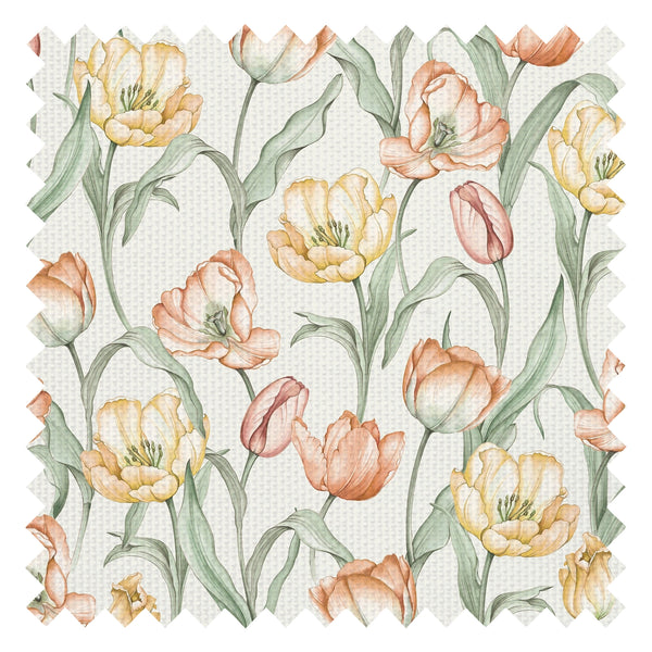 Tulip Fabric in Orange and Yellow on Vintage Cream
