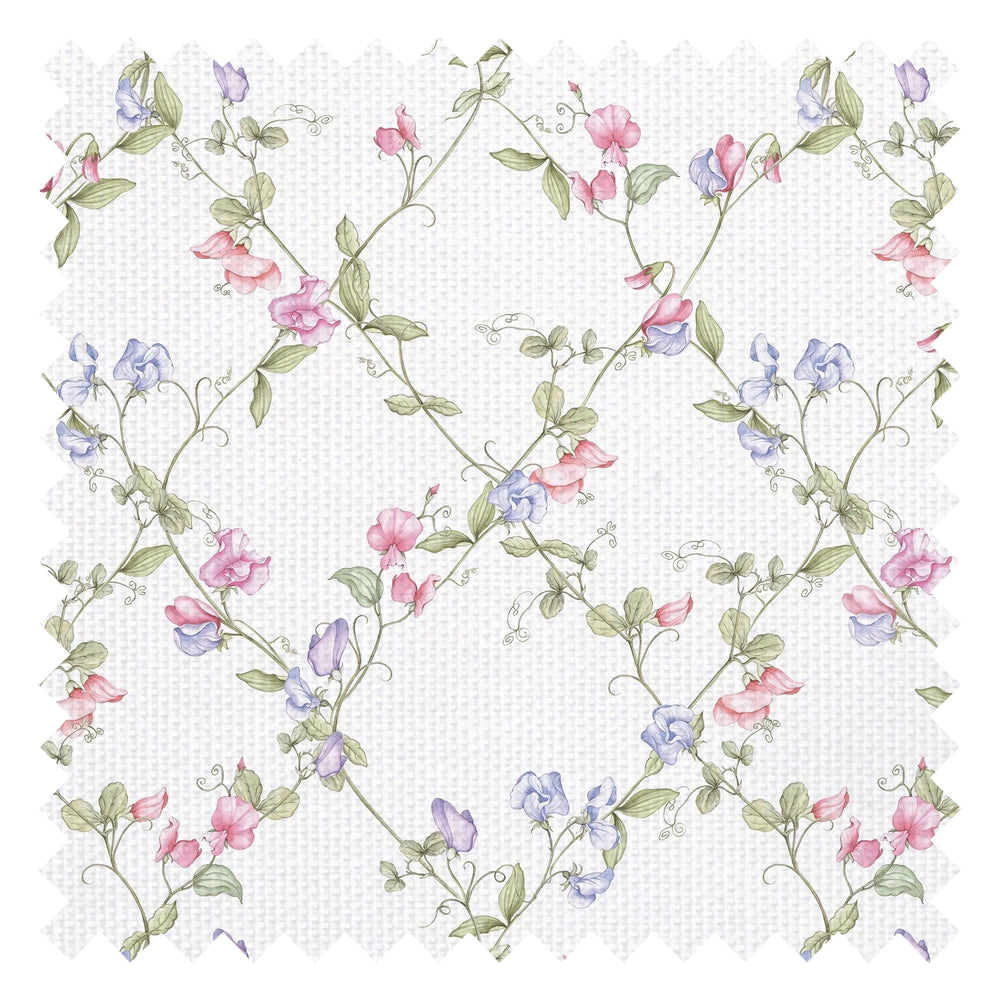 Sweet Pea Fabric in Pinks and Lilacs on Vintage Cream