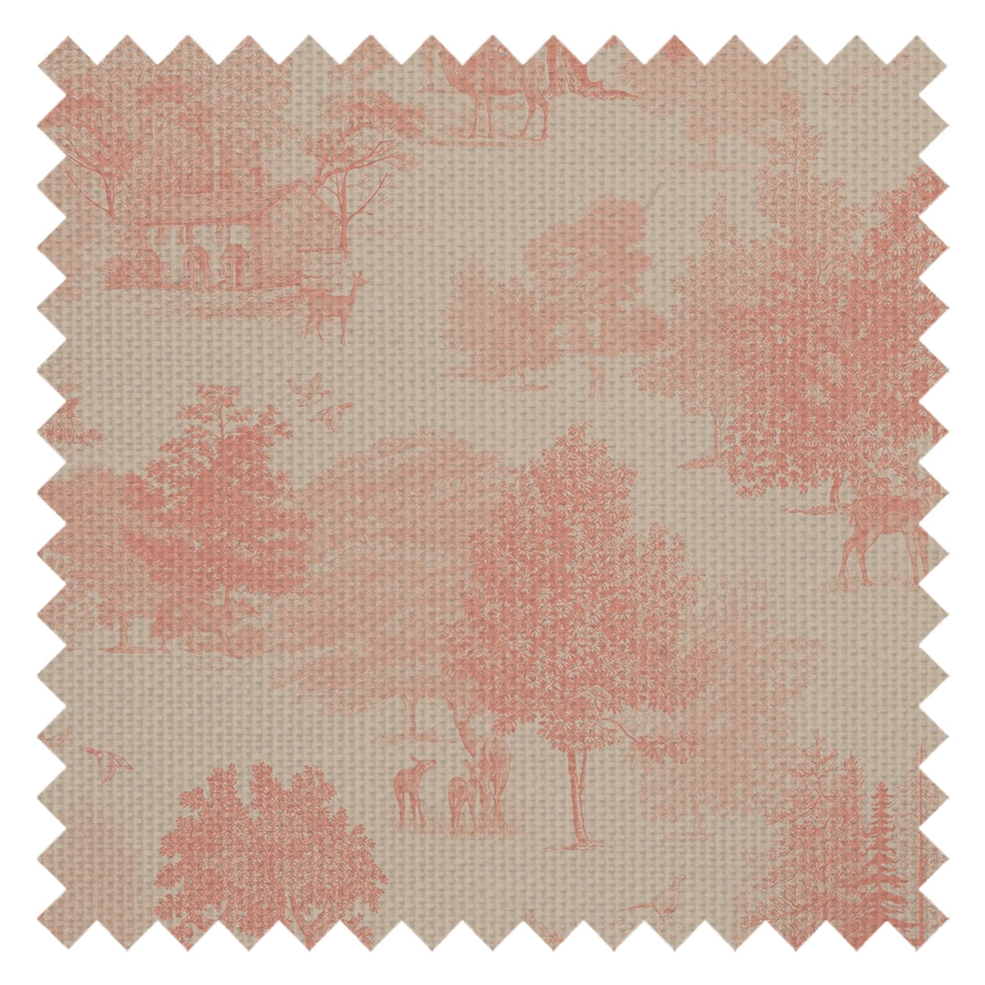 Toile De Jouy Fabric in Coral