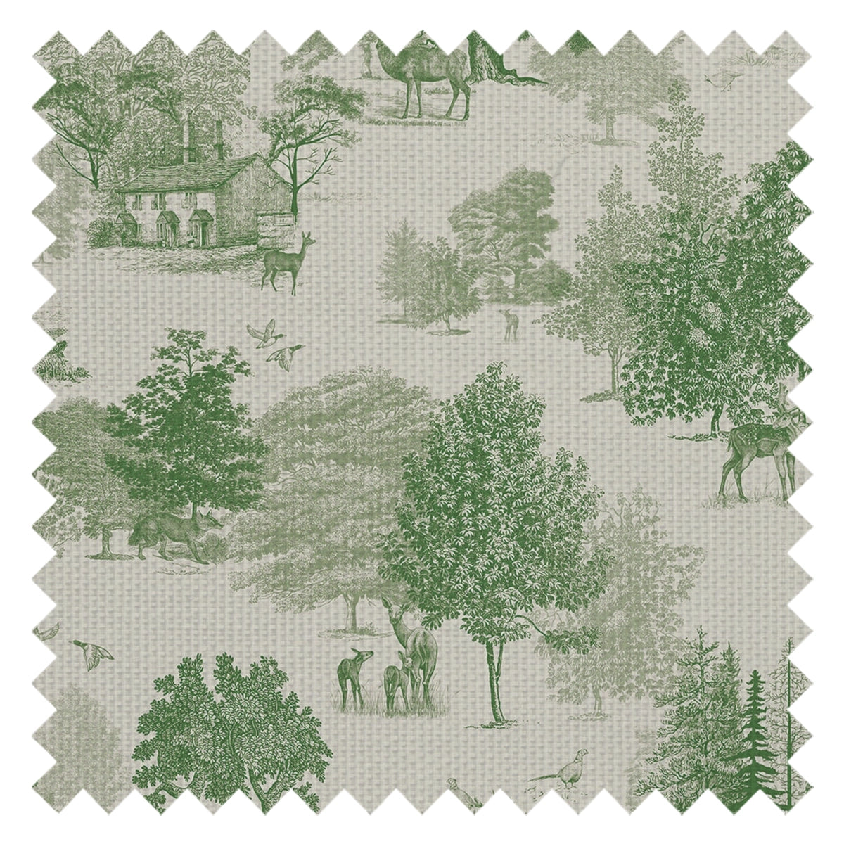 Toile De Jouy Fabric in Fern Green