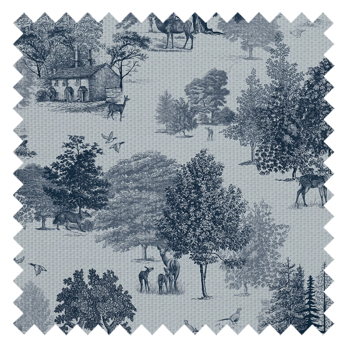 Toile De Jouy Fabric in Ink Blue