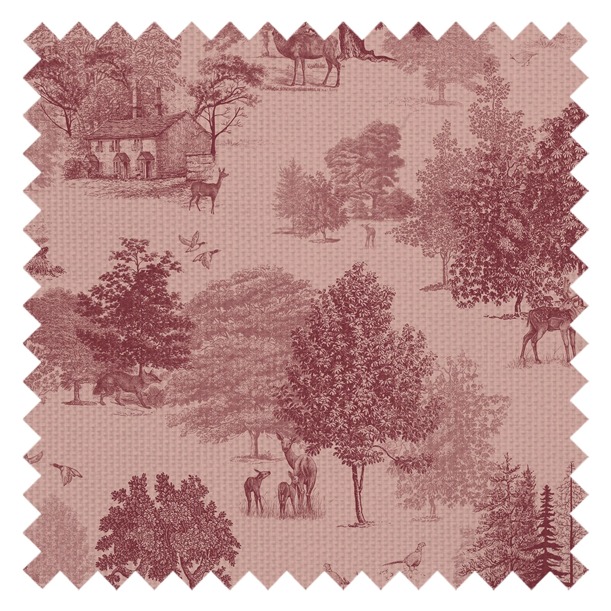 Toile De Jouy Fabric in Red Berry