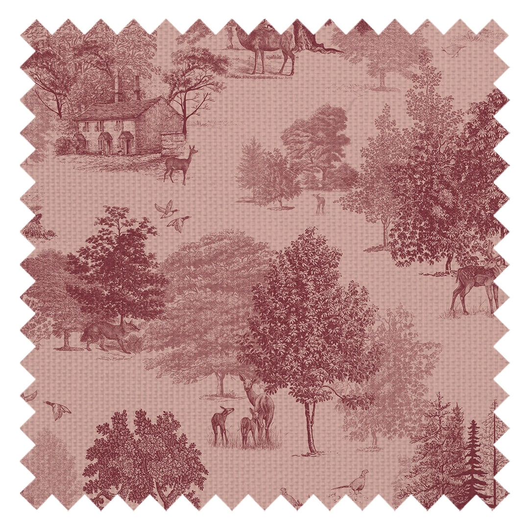 Toile De Jouy Fabric in Red Berry