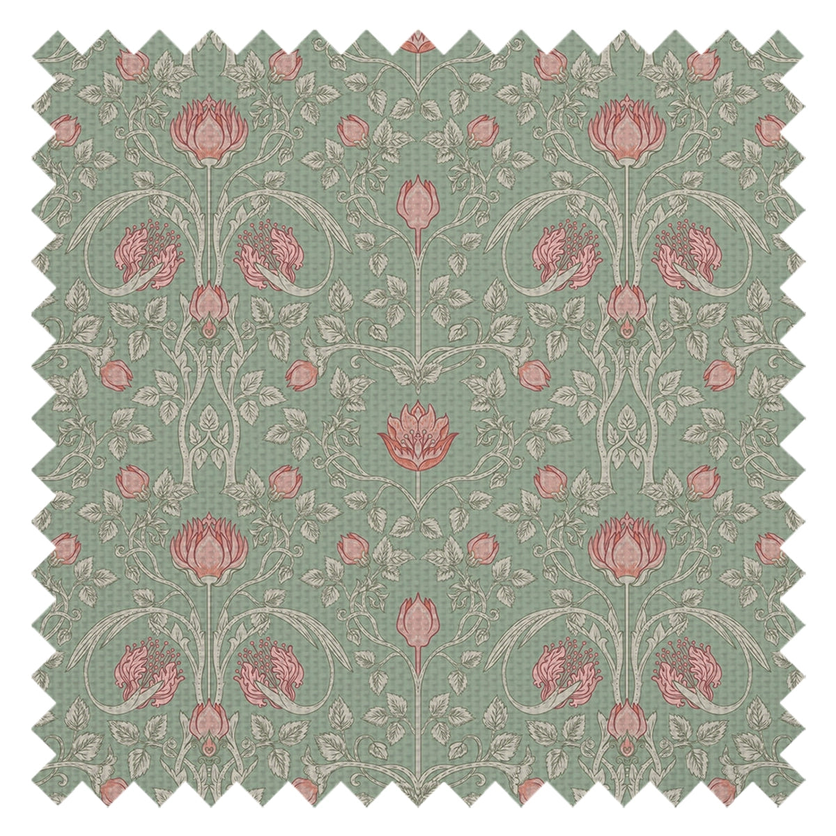 Tulip Garden Fabric in Blushing Peach on Green Tea