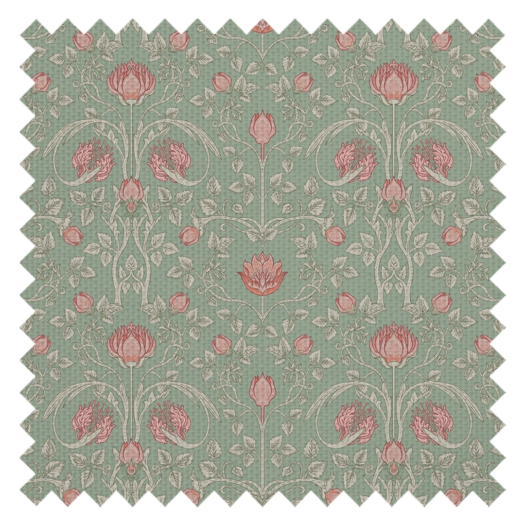Tulip Garden Fabric in Blushing Peach on Green Tea