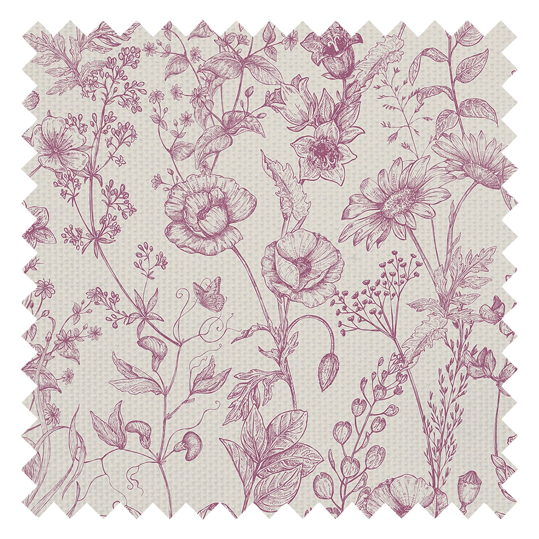 Sketched Meadow Fabric in Berry on Oatmeal