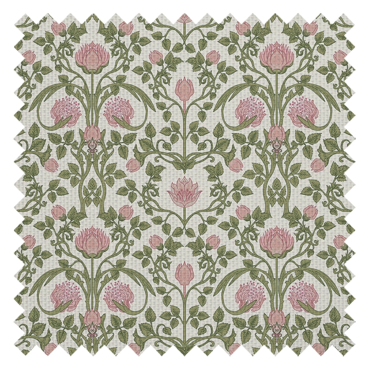 Tulip Garden Fabric in Sweet Pink and Olive on Cream
