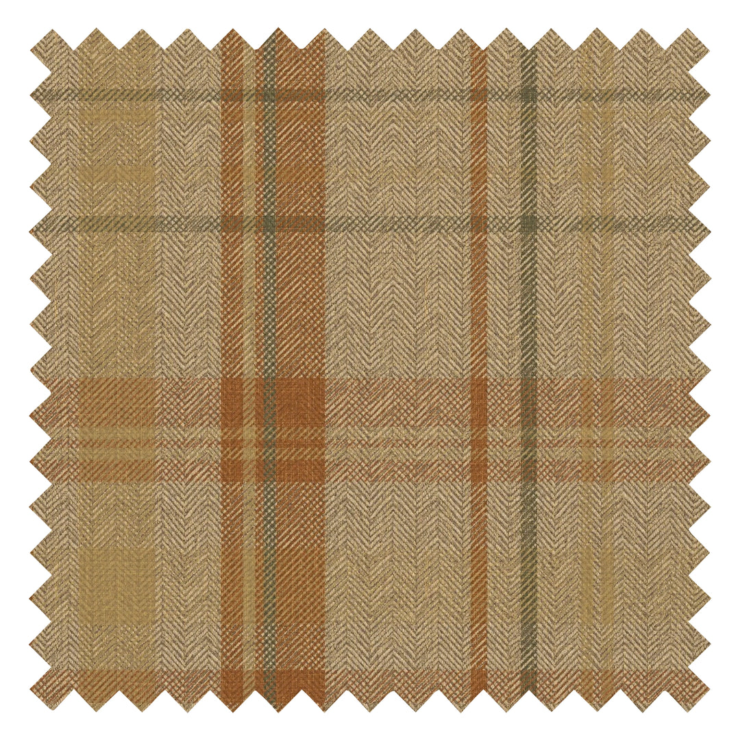 Royal Herringbone Tartan Fabric in Caramel, Hazelnut and Green