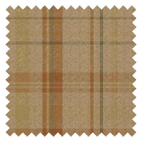 Royal Herringbone Tartan Fabric in Caramel, Hazelnut and Green