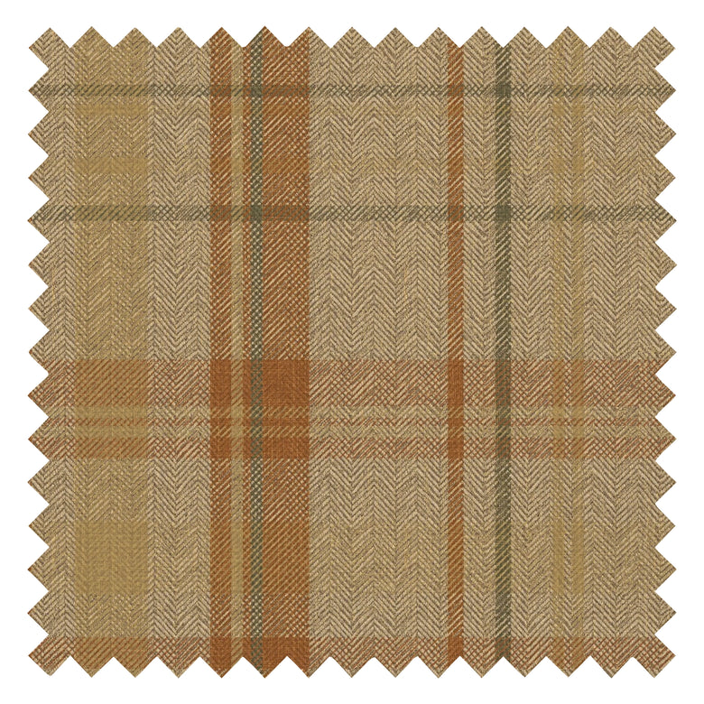 Royal Herringbone Tartan Fabric in Caramel, Hazelnut and Green