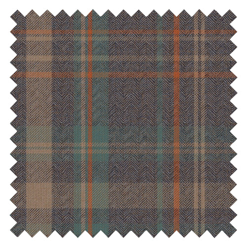 Royal Herringbone Tartan Fabric in Navy, Teal and Rust