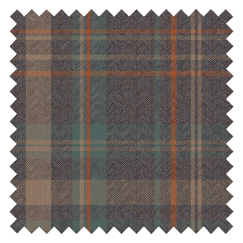 Royal Herringbone Tartan Fabric in Navy, Teal and Rust