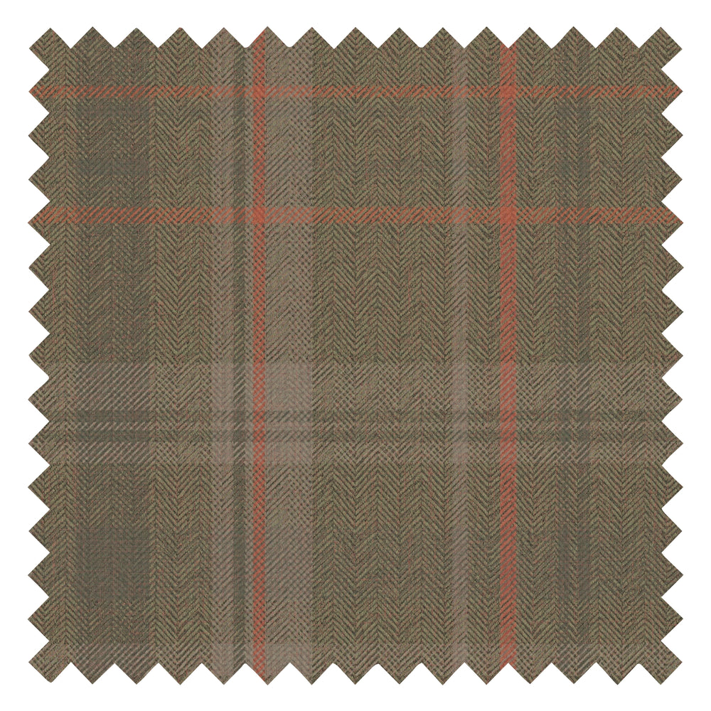 Royal Herringbone Tartan Fabric in Bracken Green, Sage and Red