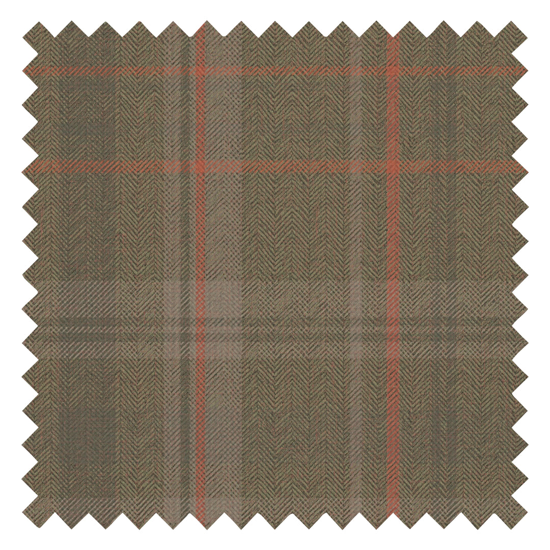 Royal Herringbone Tartan Fabric in Bracken Green, Sage and Red