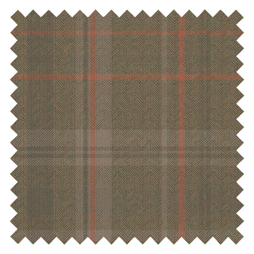 Royal Herringbone Tartan Fabric in Bracken Green, Sage and Red