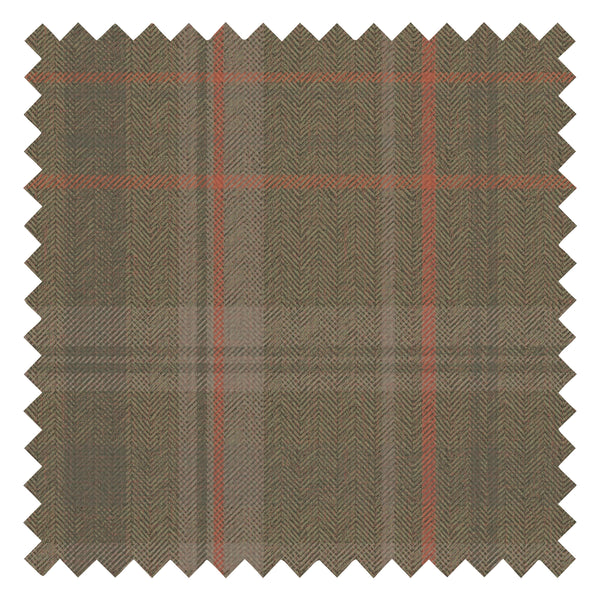 Royal Herringbone Tartan Fabric in Bracken Green, Sage and Red