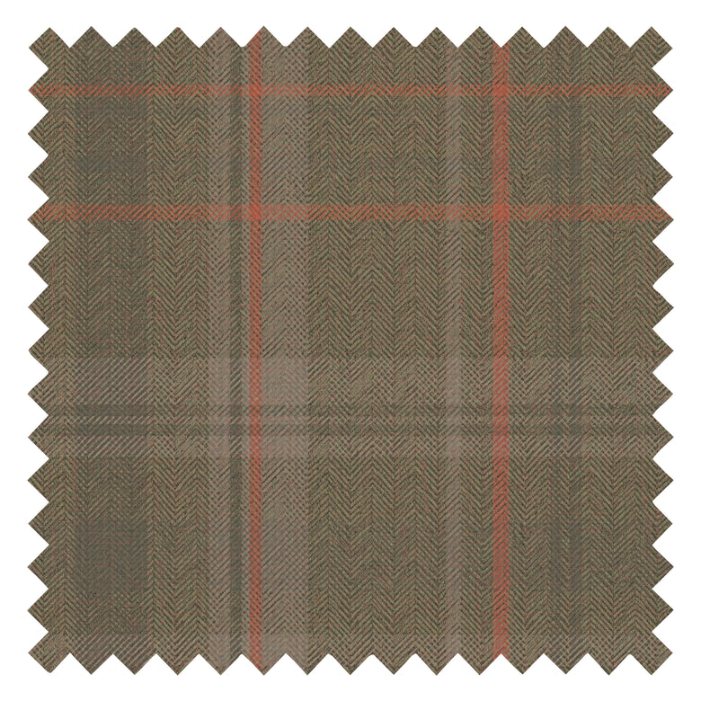 Royal Herringbone Tartan Fabric in Bracken Green, Sage and Red