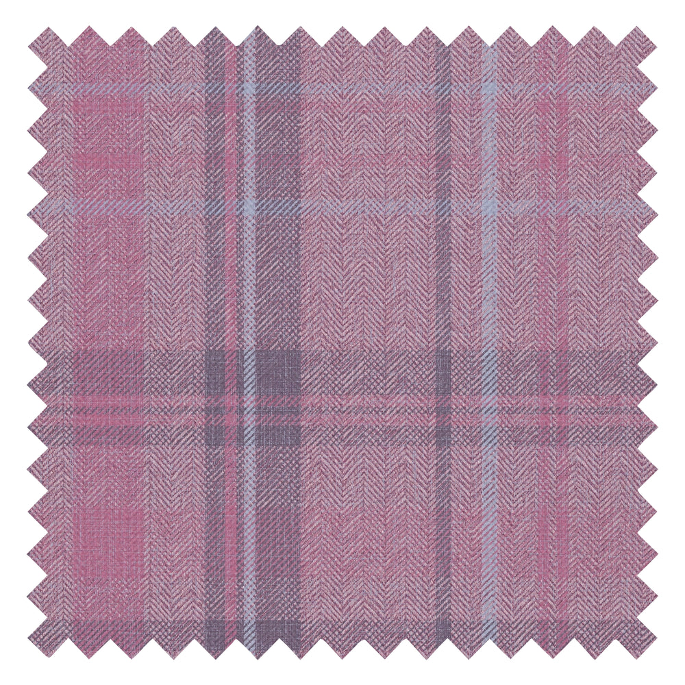 Royal Herringbone Tartan Fabric in Heather, Rich Plum and Sky Blue