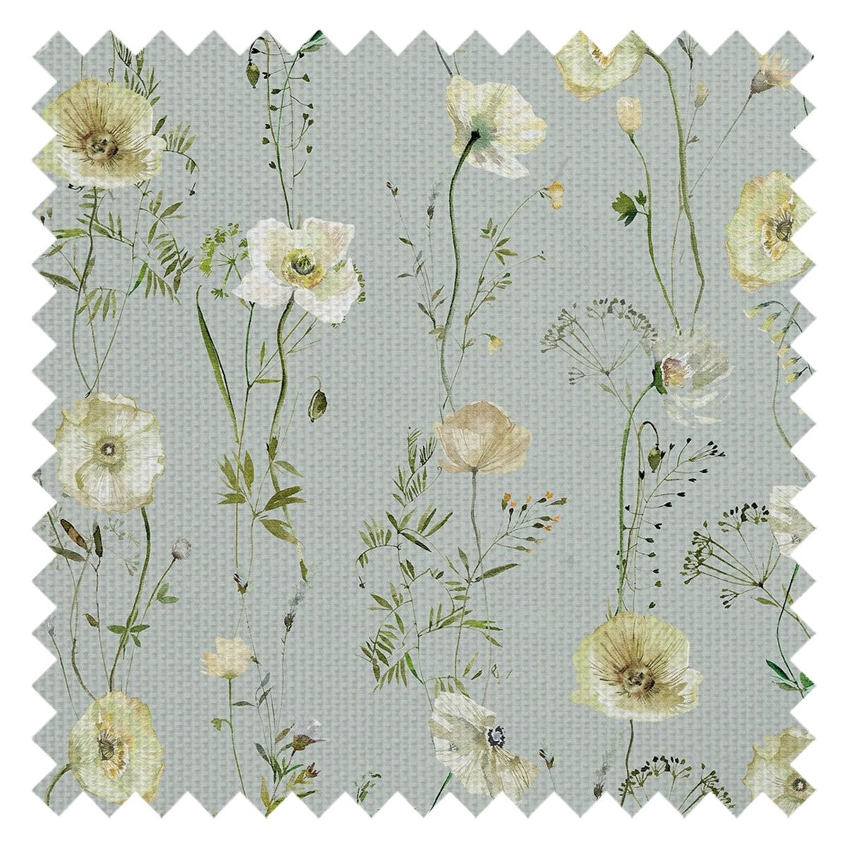 Delicate Stems Fabric in Shades of Cream on Seafoam Green