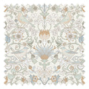 Garden Visitors Fabric in Blue and Hazelnut on Milk Foam