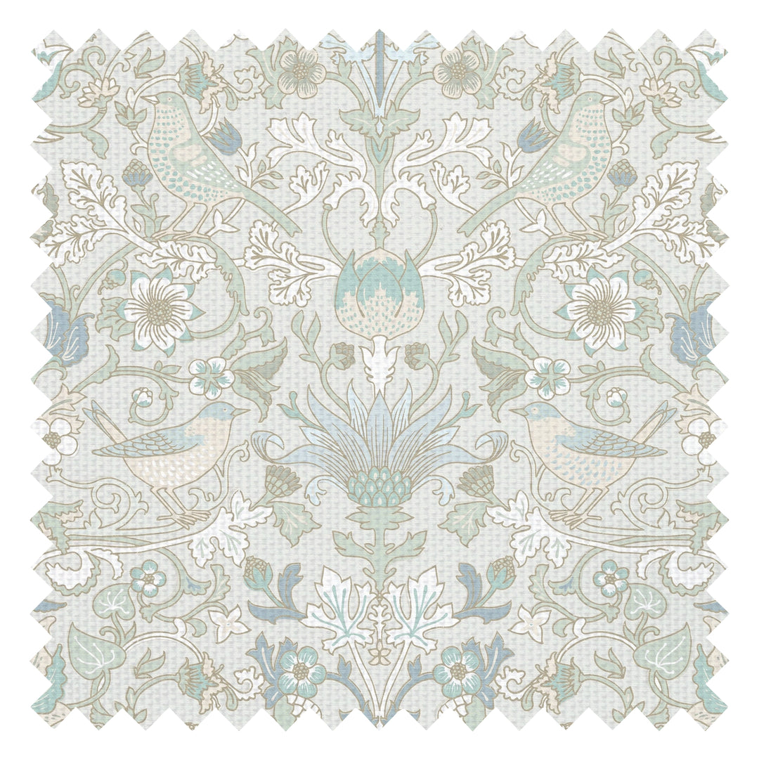 Garden Visitors Fabric in Clay Blue and Thunder on Soft Clay