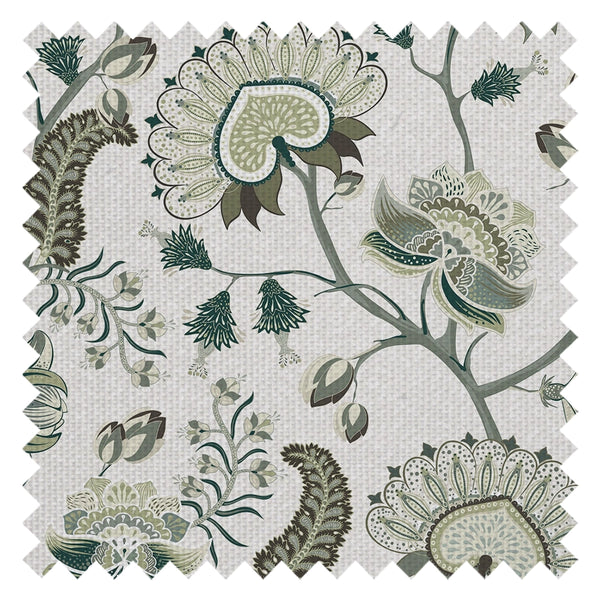 Beaumont Fabric in Olive and Sage Green on Ecru