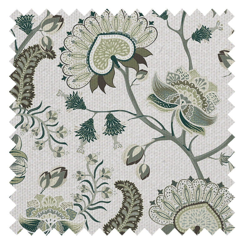 Beaumont Fabric in Olive and Sage Green on Ecru