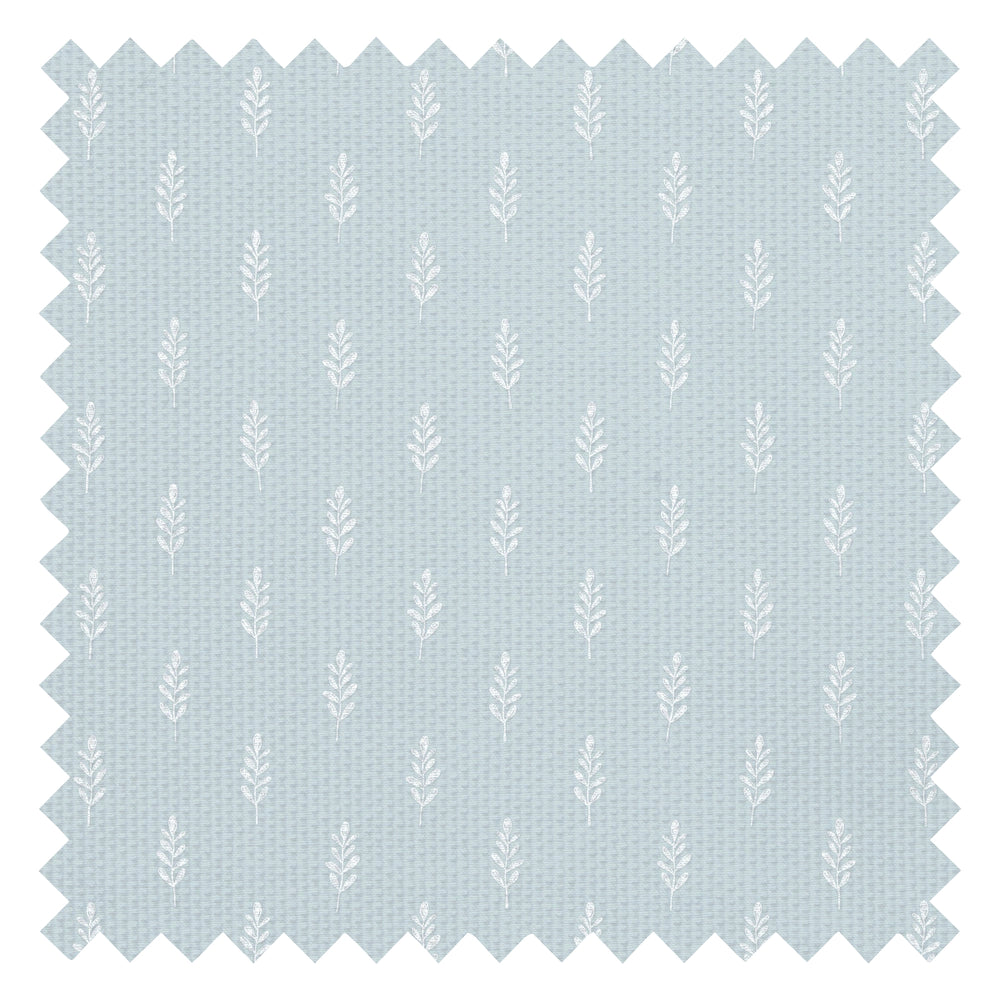 Rowan Fabric in Milk White on Blue