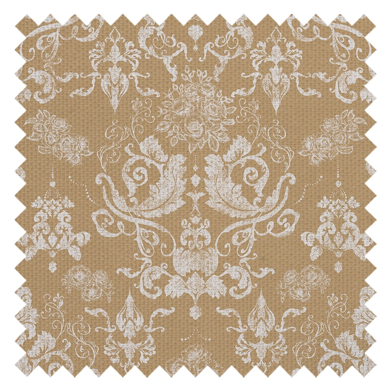Bridgerton Damask Fabric in Burnt Ochre and Vintage Cream