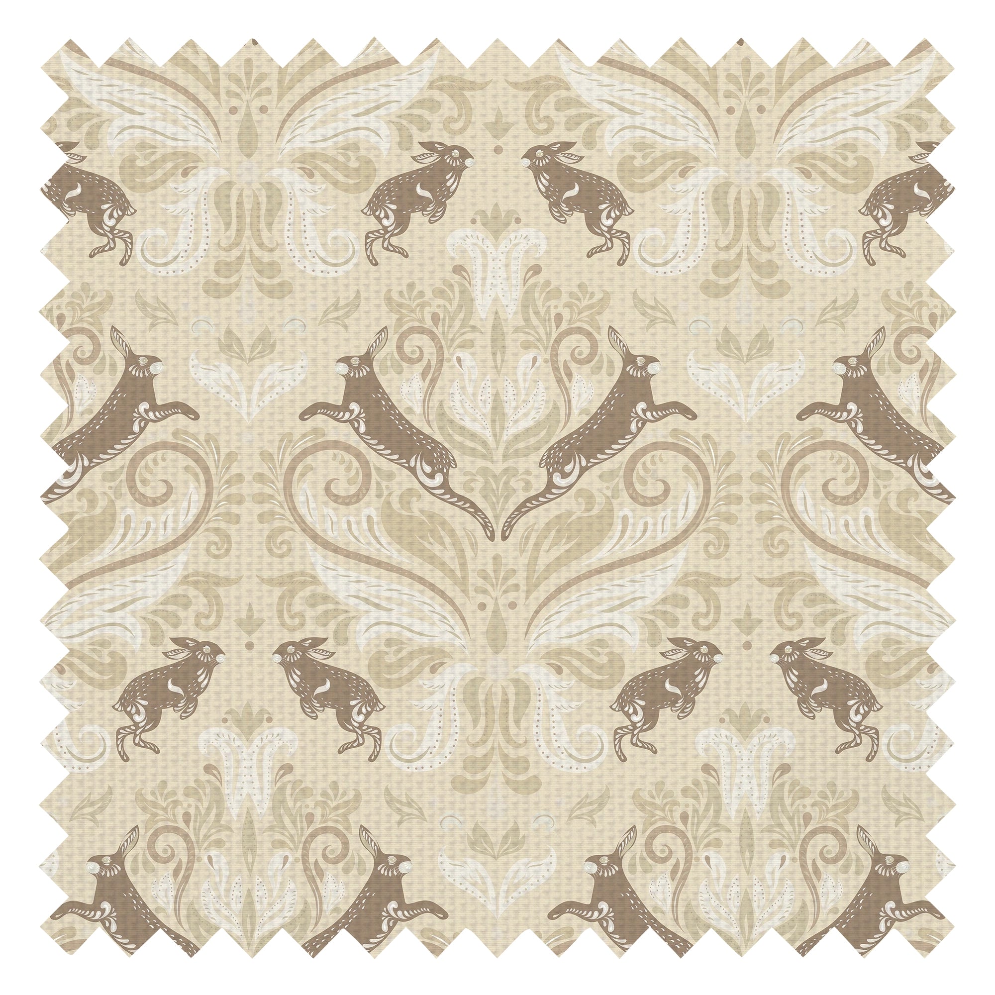 The Hopping Hare Fabric in Fawn Tones