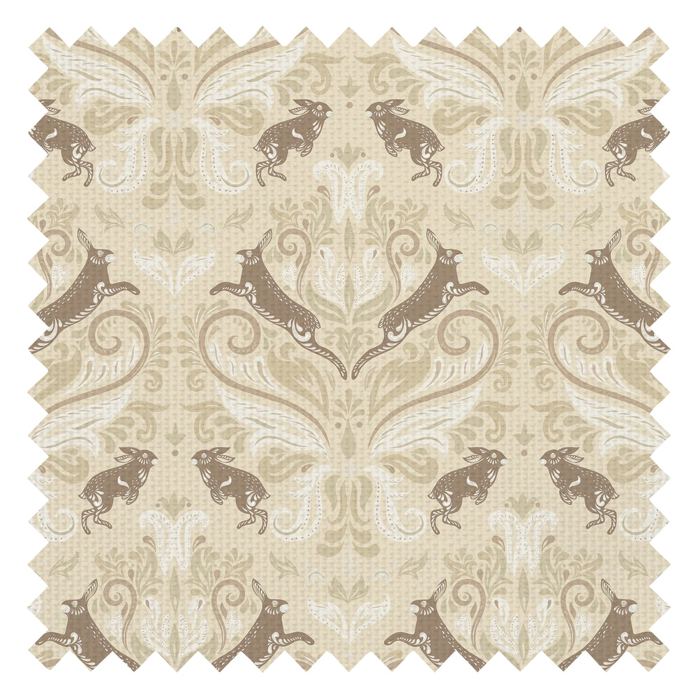 The Hopping Hare Fabric in Fawn Tones