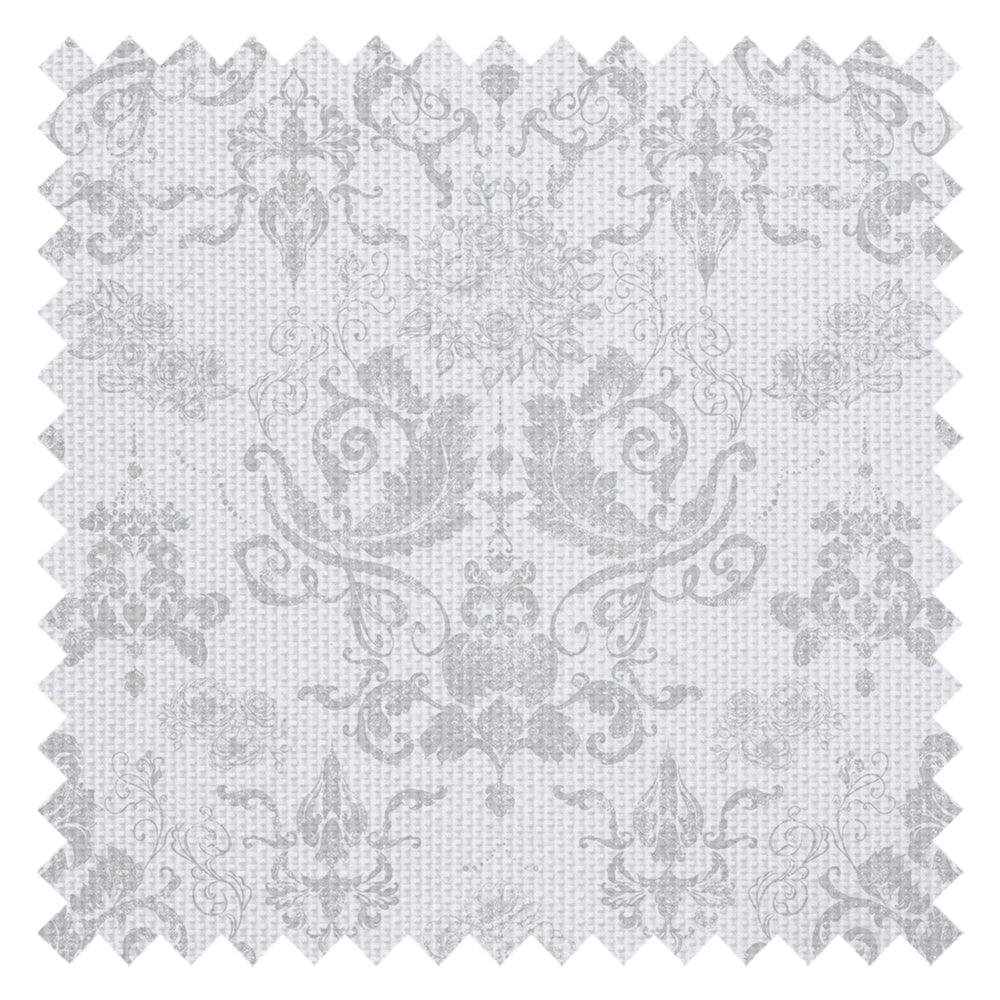 Bridgerton Damask Fabric in Pearl White and Vintage Grey