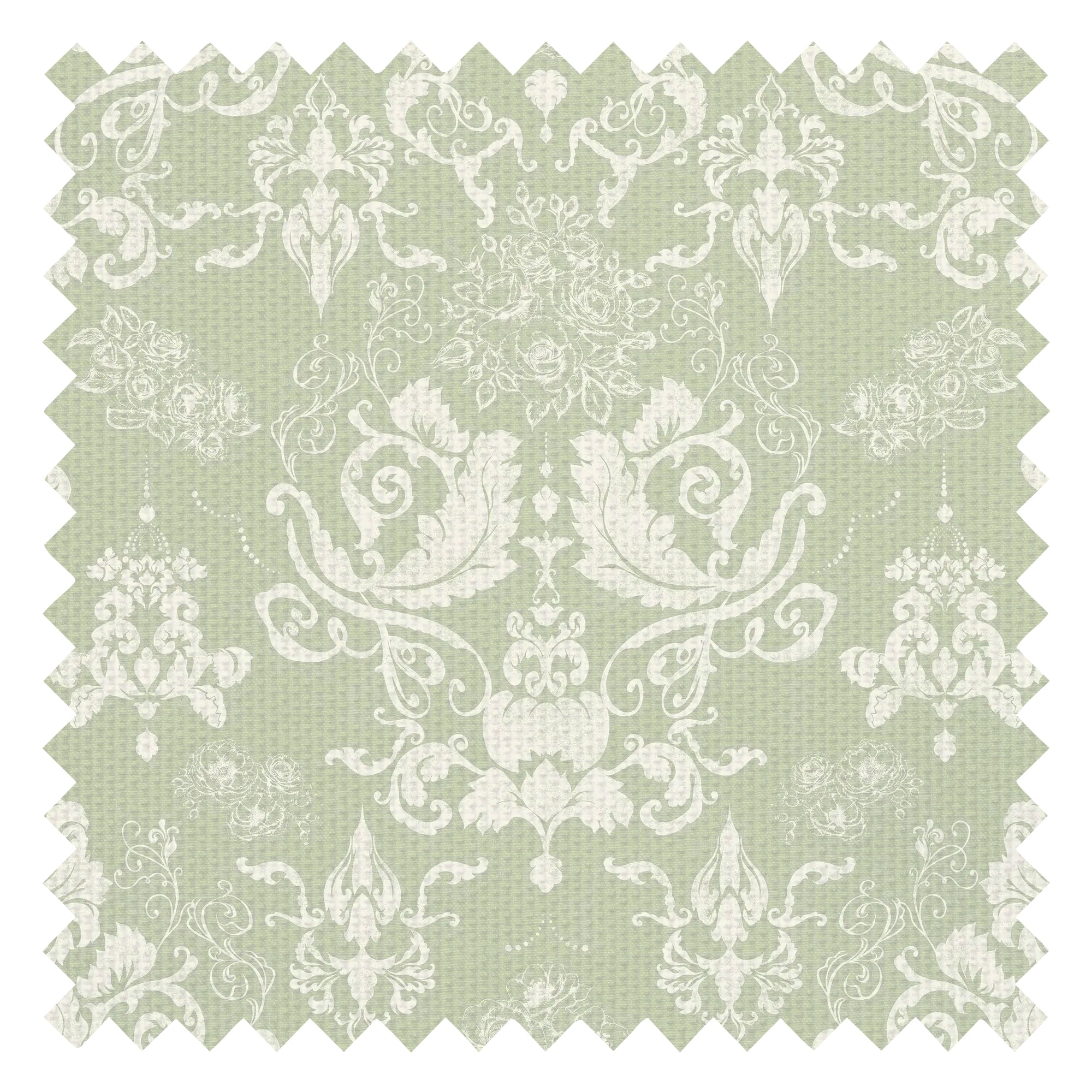 Bridgerton Damask Fabric in Linen Cream on Soft Sage