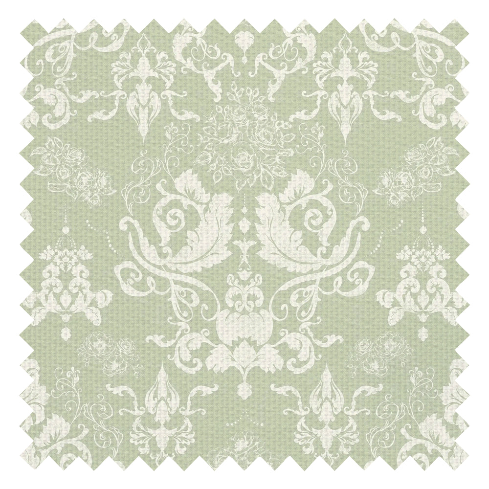 Bridgerton Damask Fabric in Linen Cream on Soft Sage