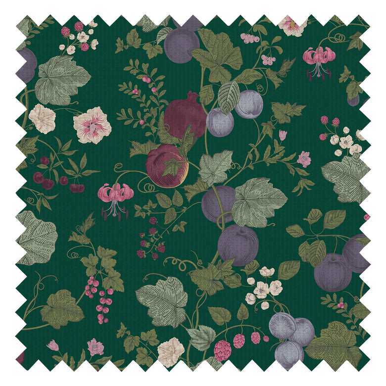 Forgotten Fruit Fabric in Wild Plum and Lavender on Verdant Green