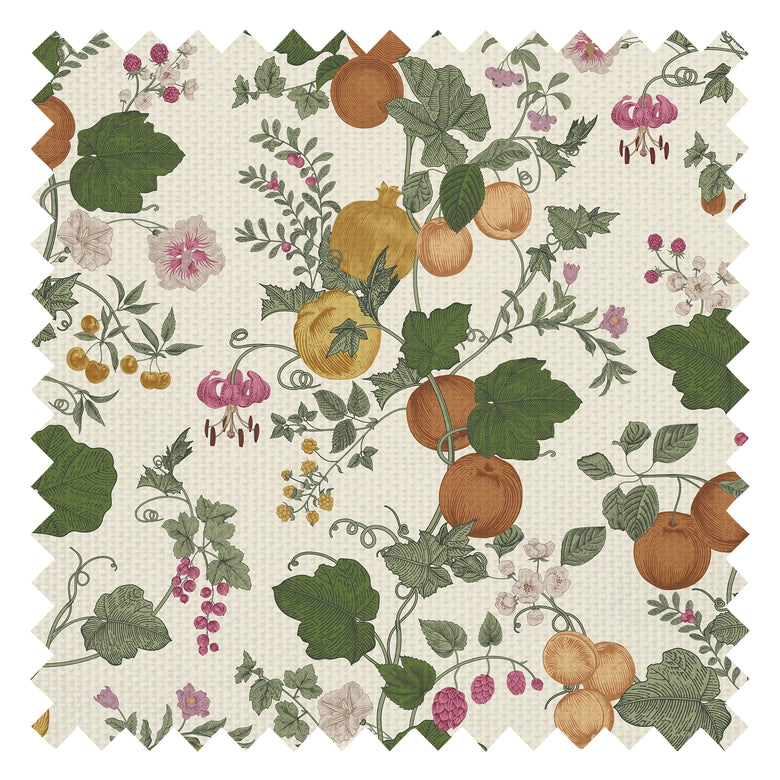 Forgotten Fruit Fabric in Persimmon and Ochre on Buttermilk Cream