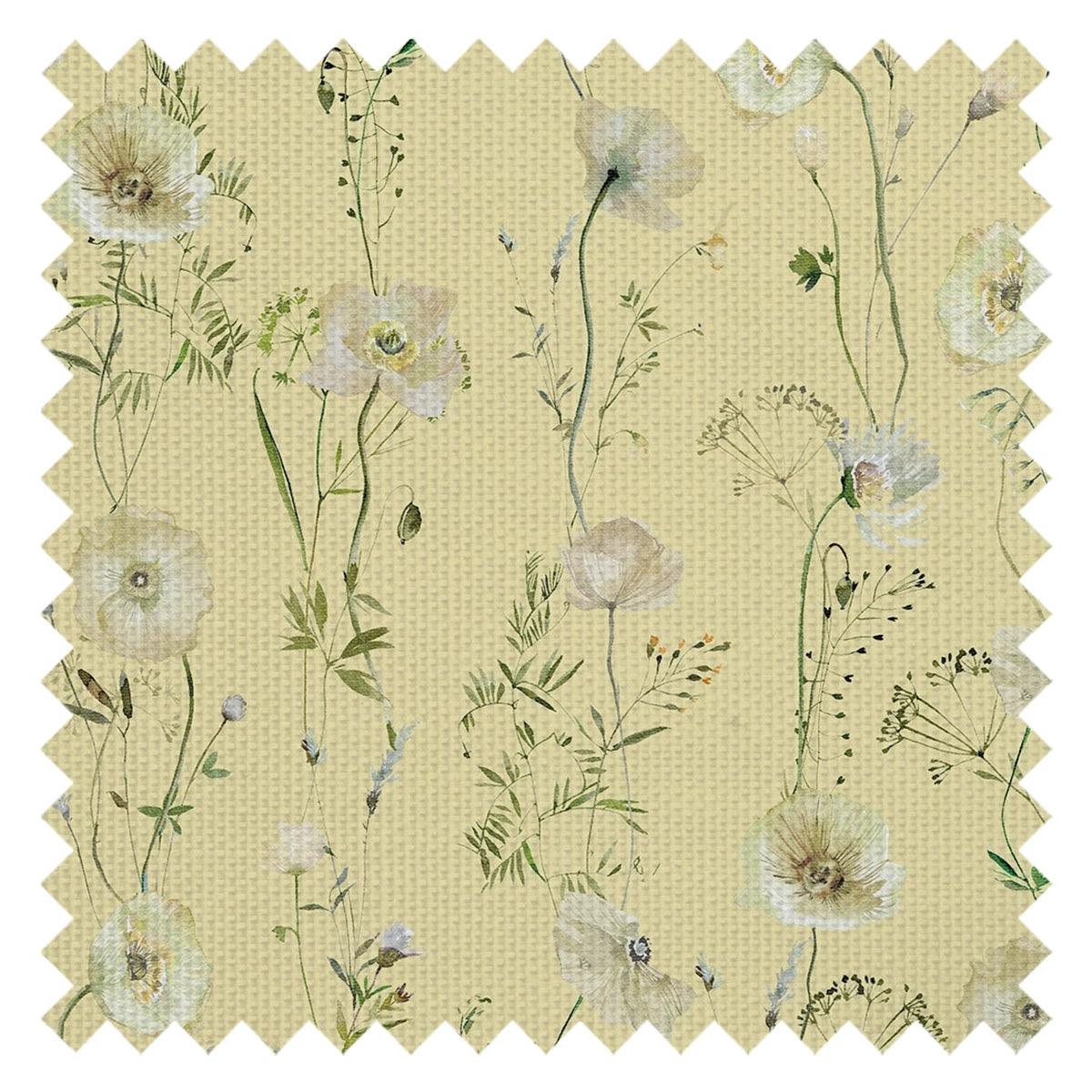 Delicate Stems Fabric in Shades of Cream on Soft Lemon