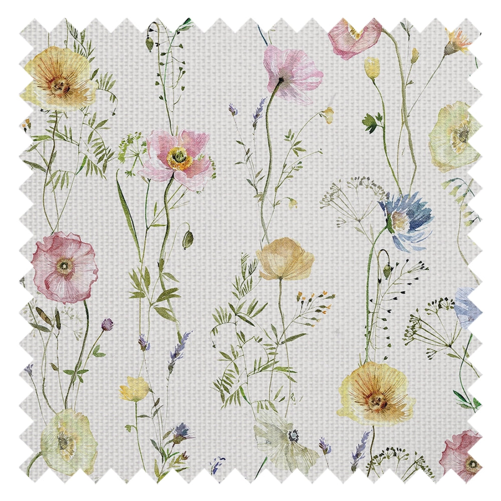 Delicate Stems Fabric in Soft Pastels on Linen