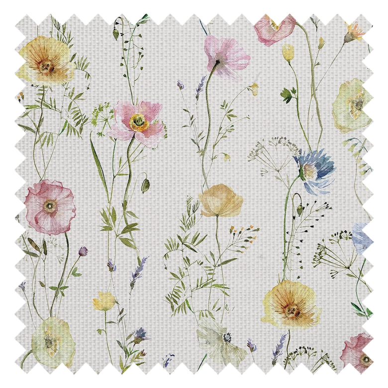 Delicate Stems Fabric in Soft Pastels on Linen