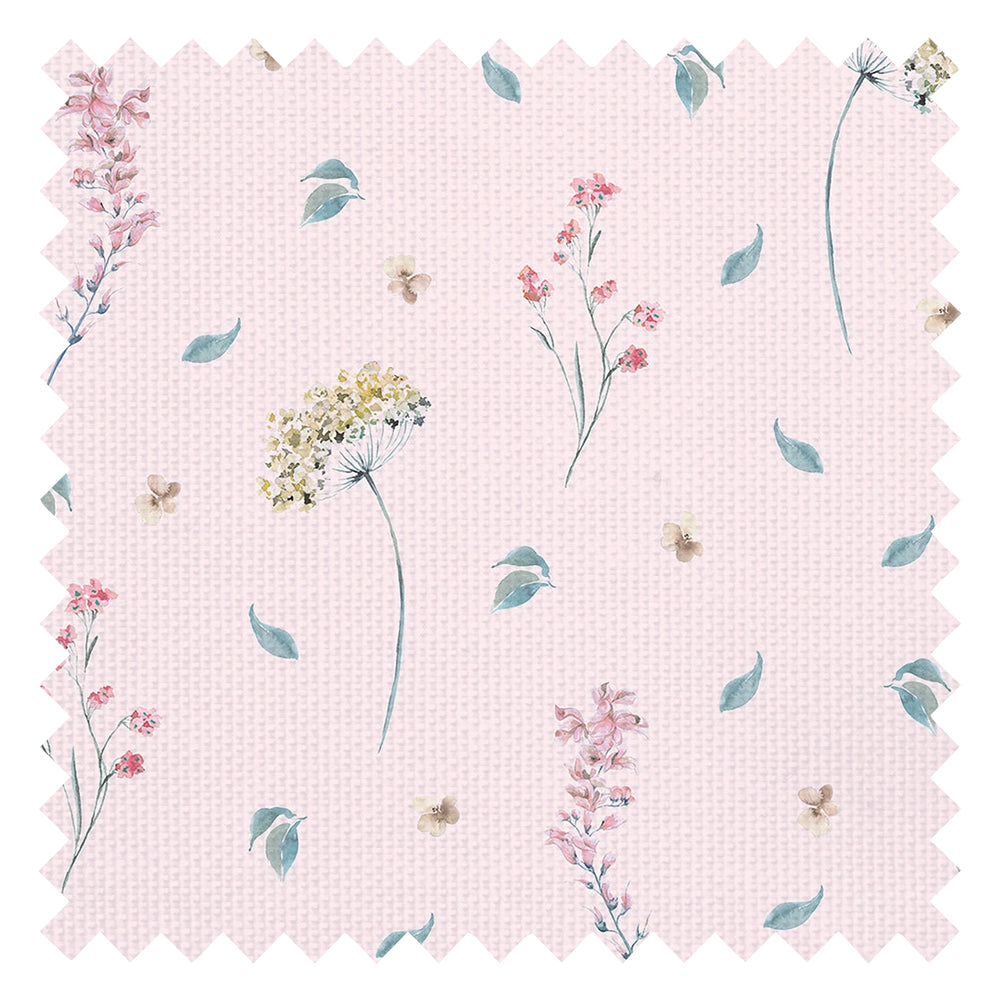 Sweet Meadow Fabric in Soft Teal on Pastel Pink