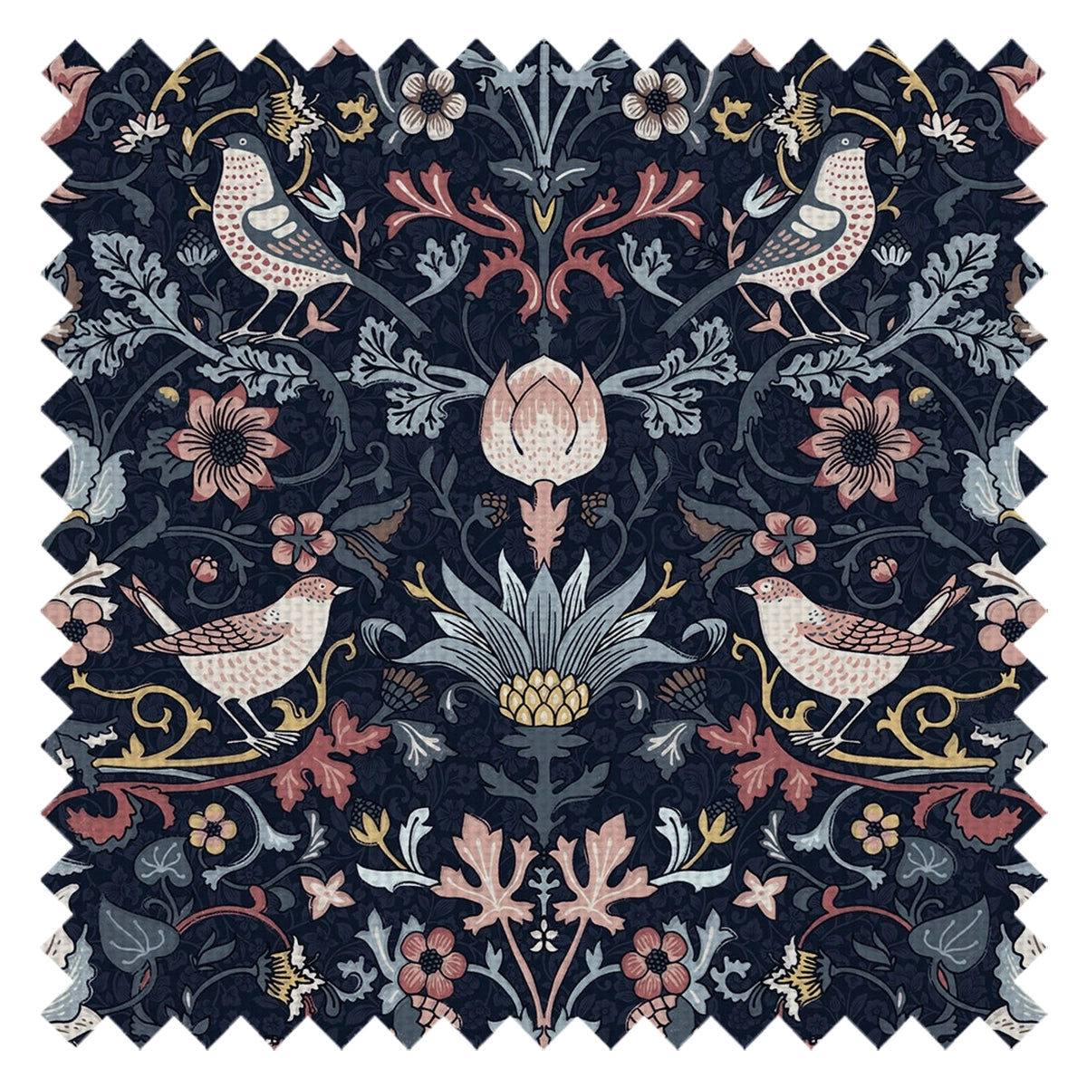 Garden Visitors Fabric in Shades of Rose and Mineral on Royal Navy