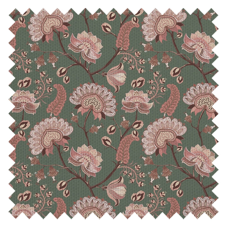 Ophelia Fabric in Moss and Blush Pink