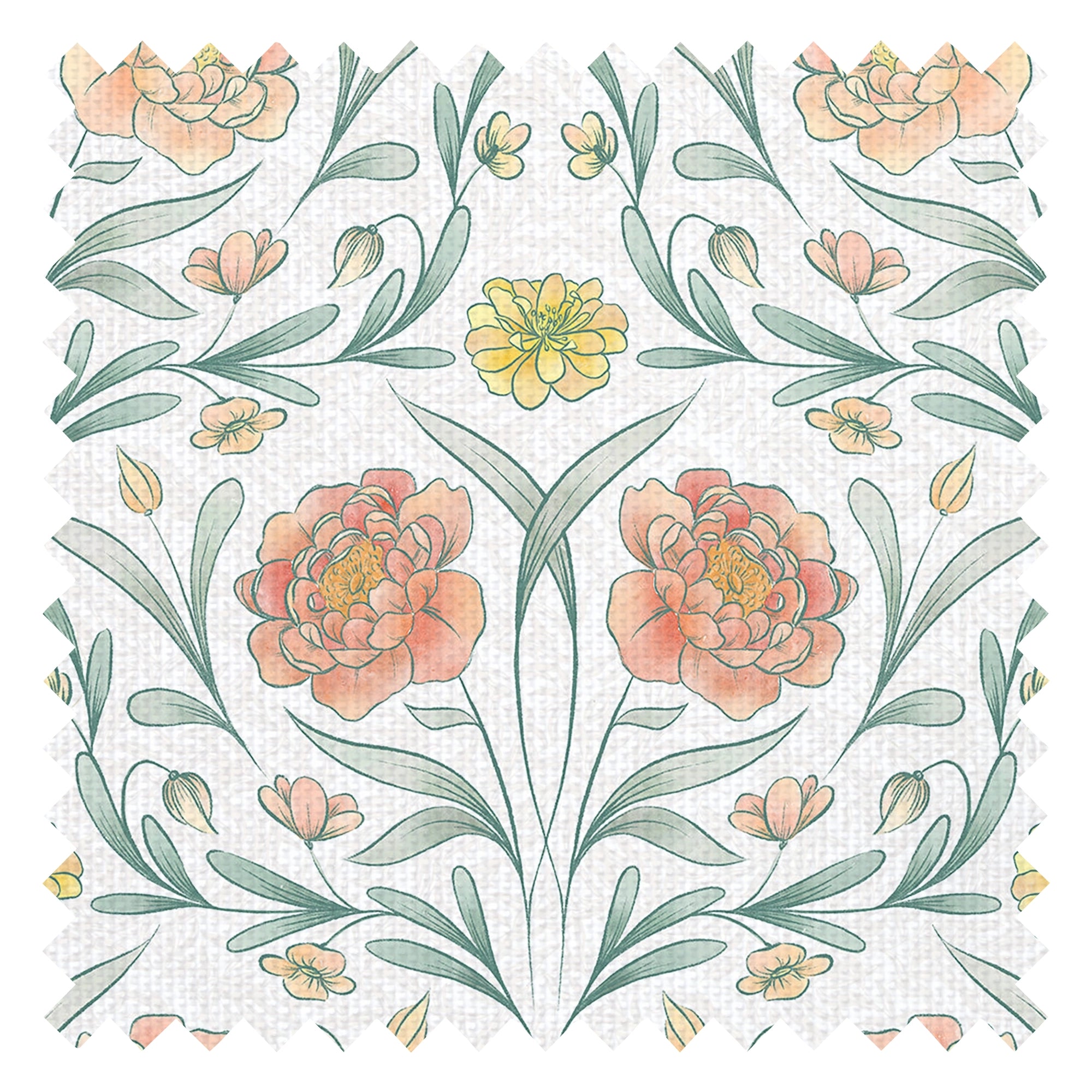 Vintage Trellis Fabric in Silt Green, Peach and Yellow